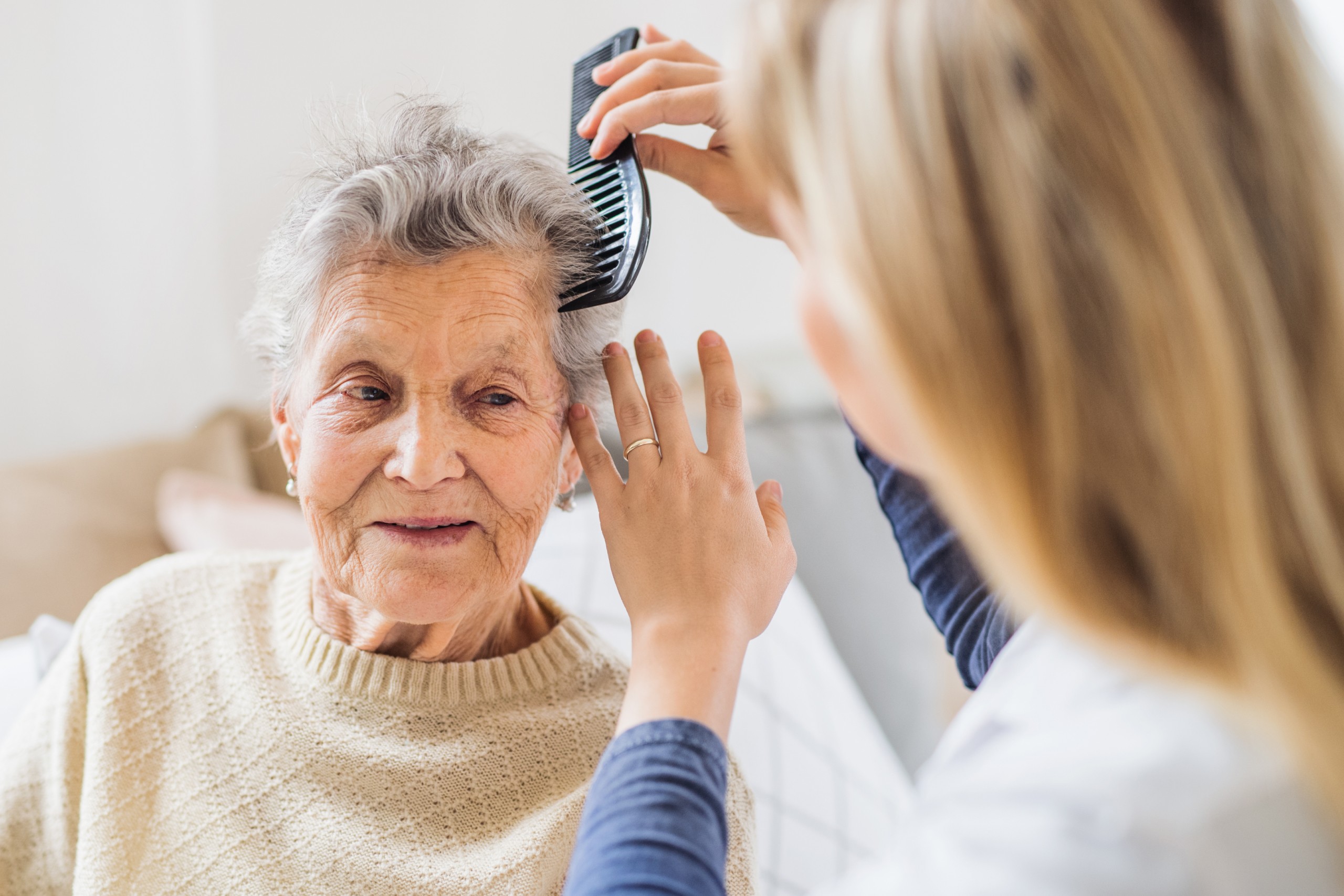woman brushing a lady's hair
